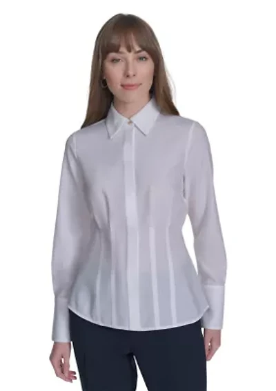 Women's Long Sleeve Pleated Blouse