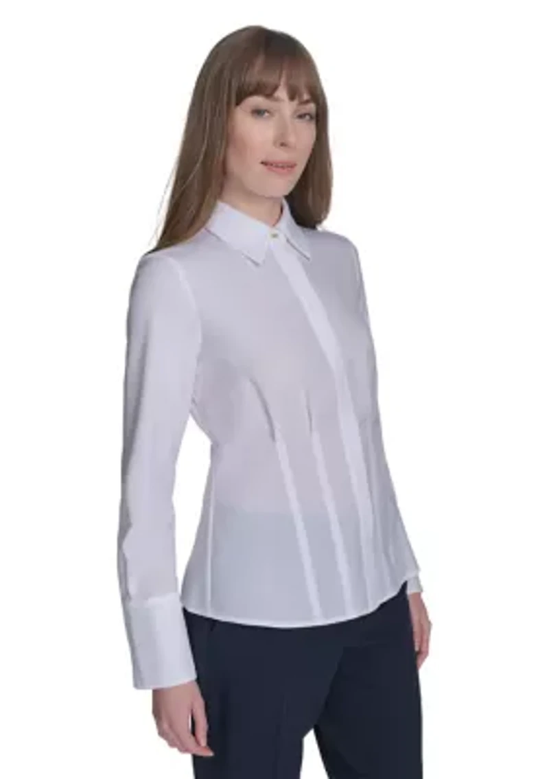 Women's Long Sleeve Pleated Blouse