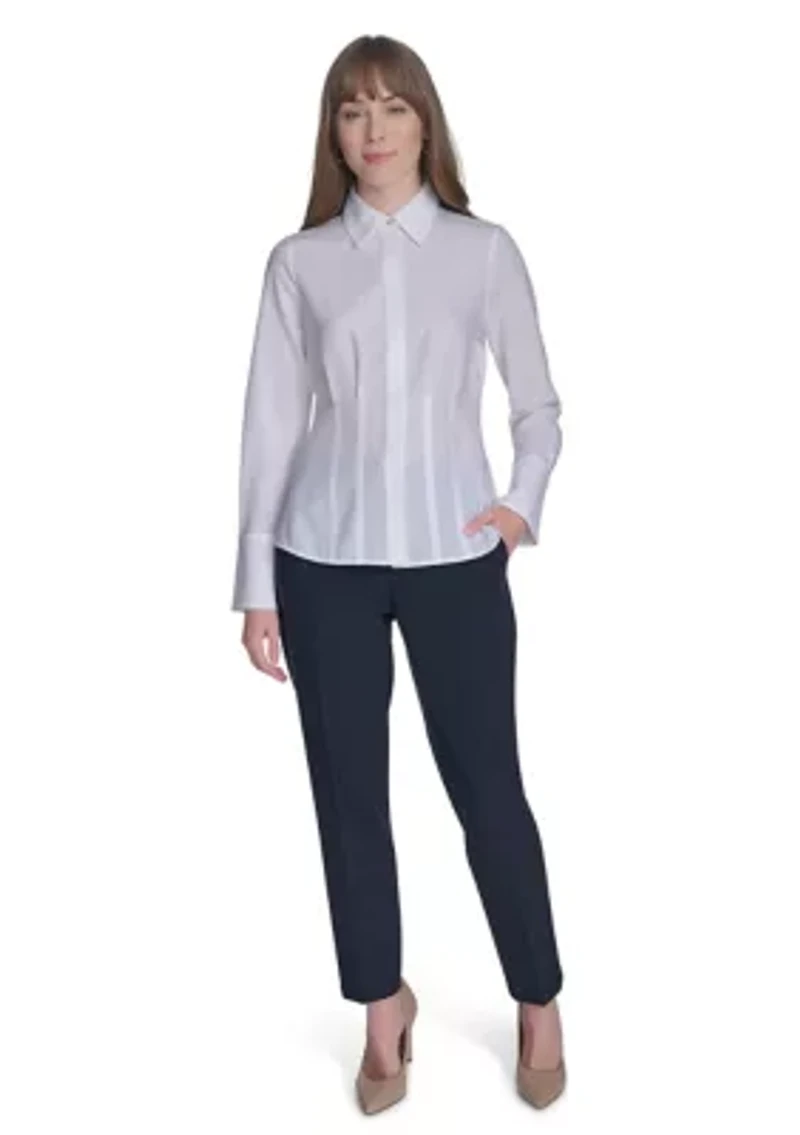 Women's Long Sleeve Pleated Blouse