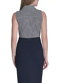 Women's Sleeveless Stripe Knit Button Front Top