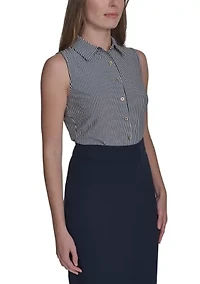 Women's Sleeveless Stripe Knit Button Front Top