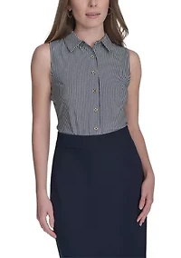 Women's Sleeveless Stripe Knit Button Front Top