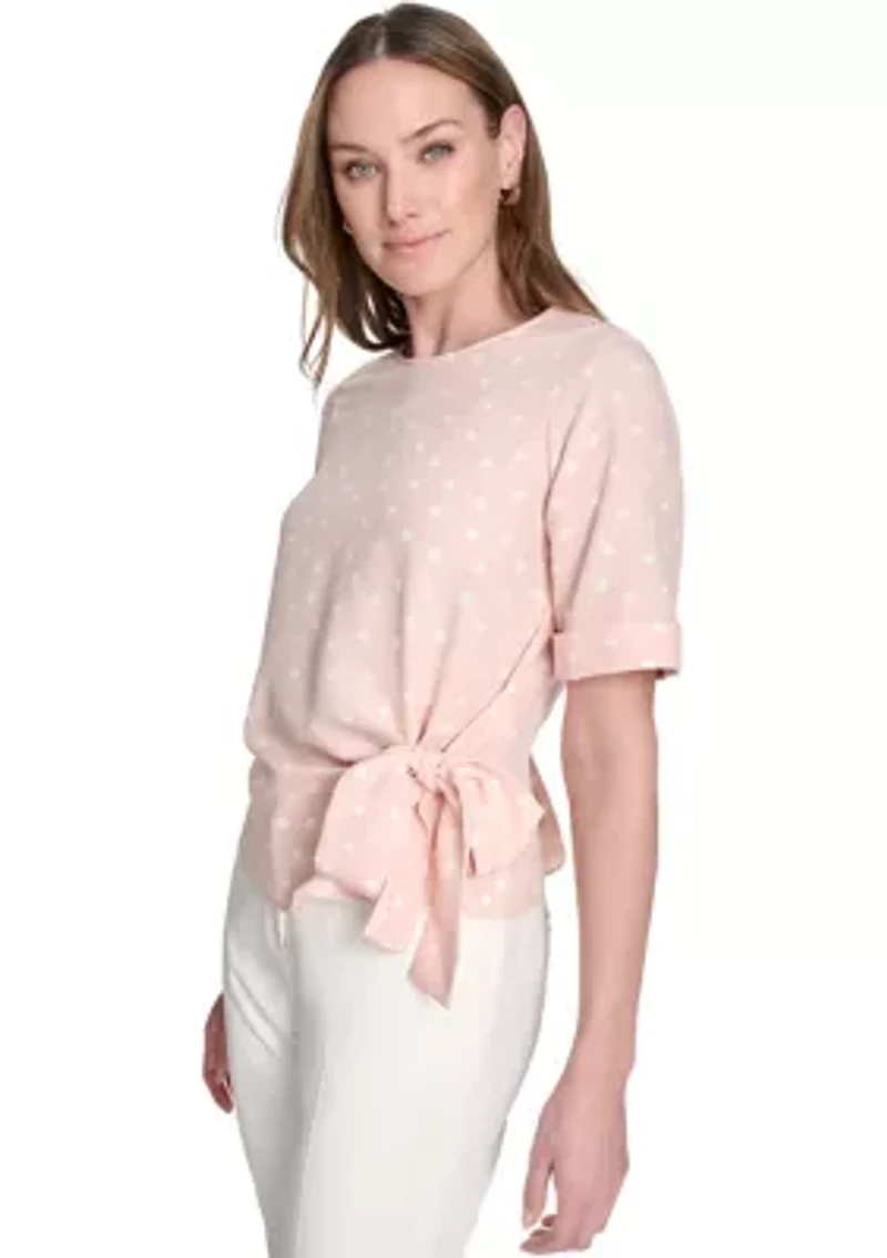 Women's Dot Tie Front Blouse