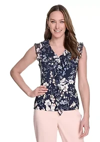 Women's Floral Mixed Media Ruffle Top