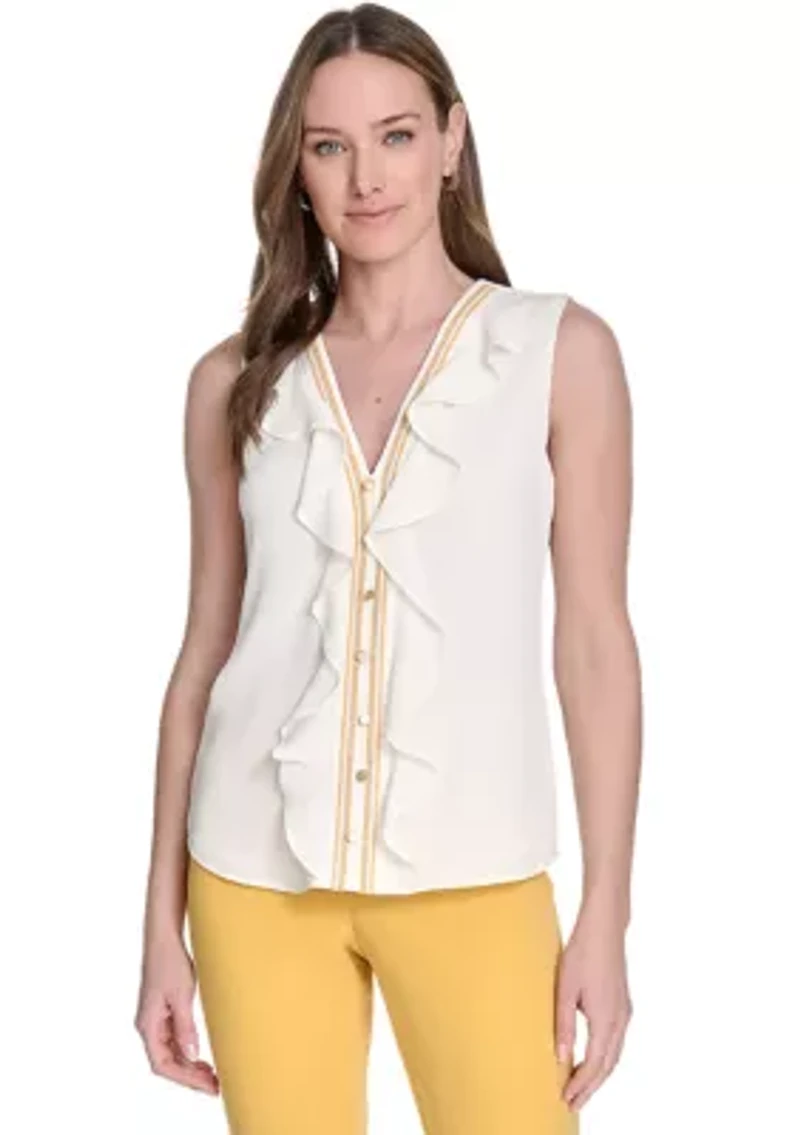 Women's Sleeveless Ruffle Front Blouse