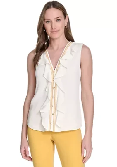 Women's Sleeveless Ruffle Front Blouse