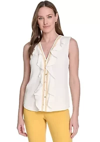 Women's Sleeveless Ruffle Front Blouse