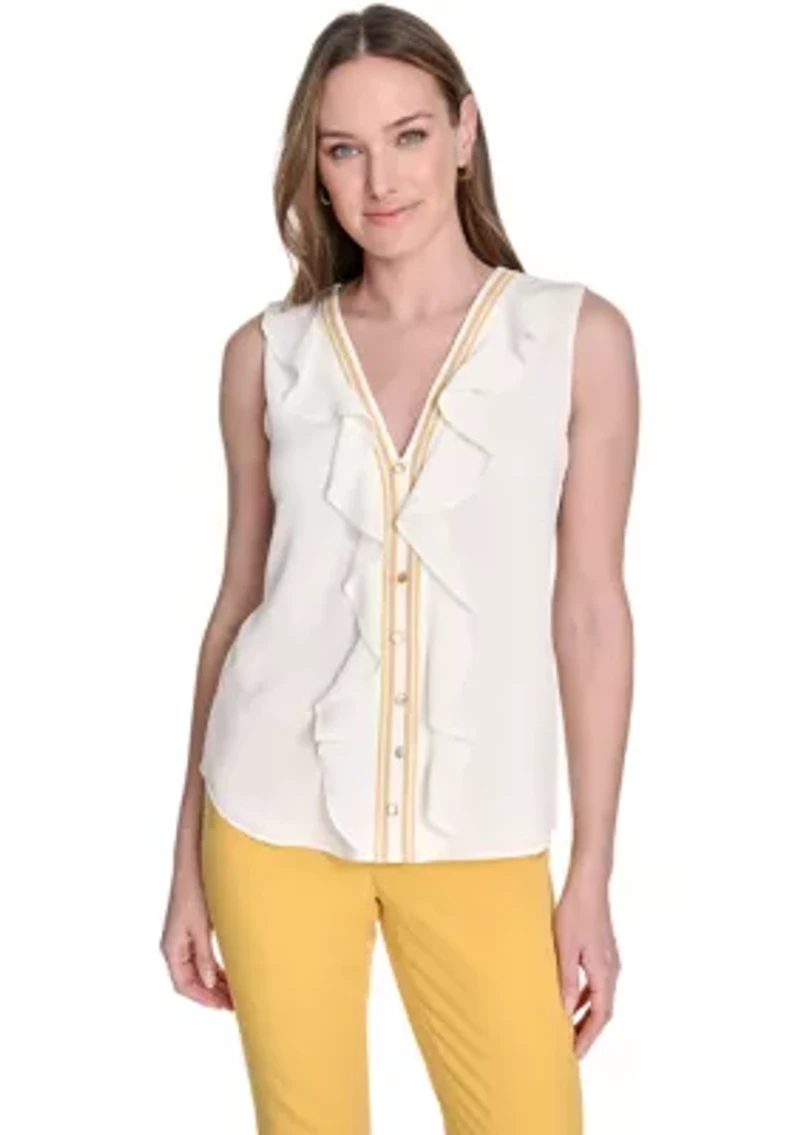 Women's Sleeveless Ruffle Front Blouse