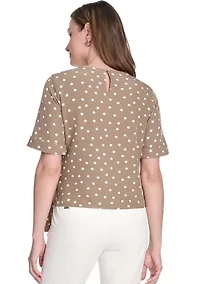 Women's Dot Short Sleeve Tie Front Blouse