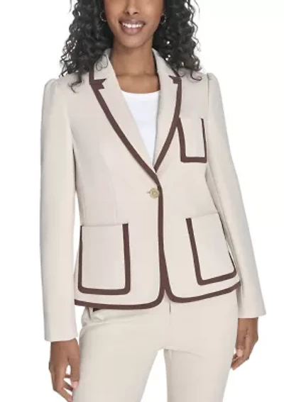 Women's Contrast Trim One Button Blazer