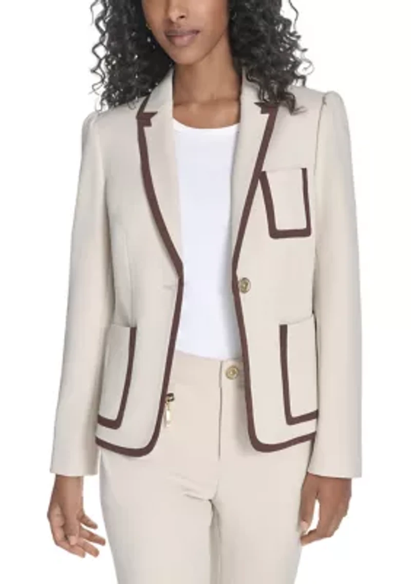 Women's Contrast Trim One Button Blazer