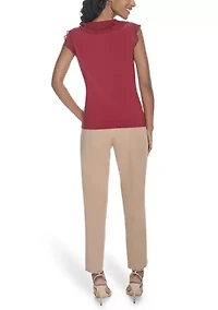 Women's Solid Mixed Media Ruffle Top