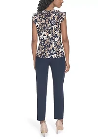 Women's Floral Mixed Media Ruffle Top
