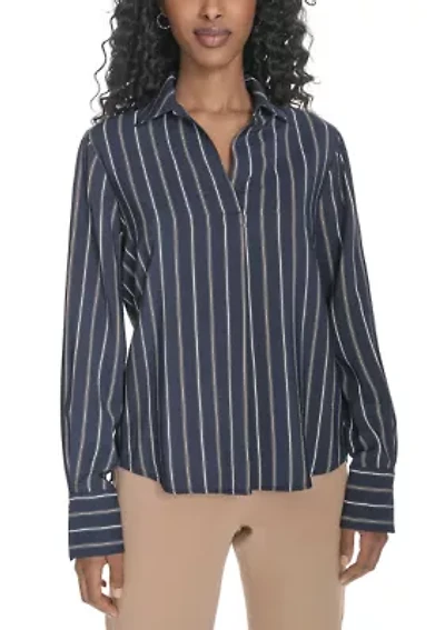 Women's Long Sleeve Striped Popover Top