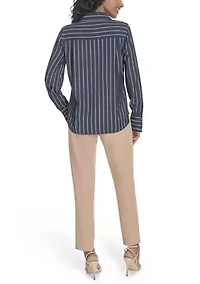 Women's Long Sleeve Striped Popover Top