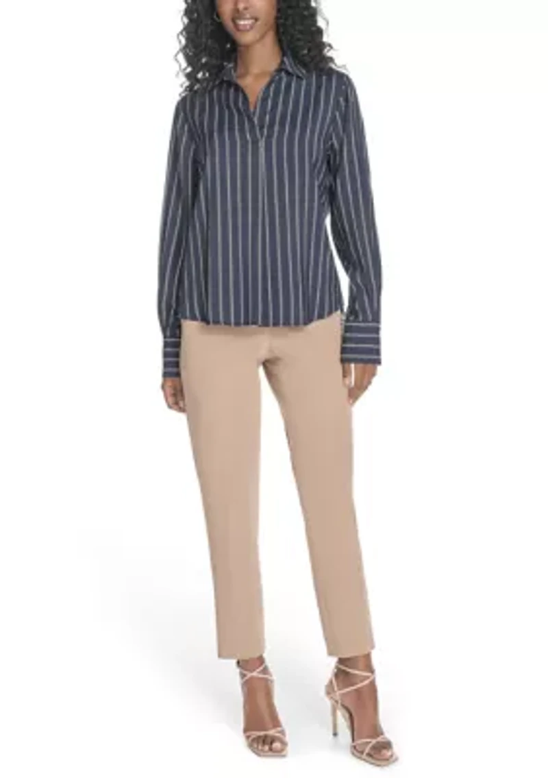 Women's Long Sleeve Striped Popover Top