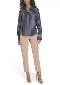 Women's Long Sleeve Striped Popover Top