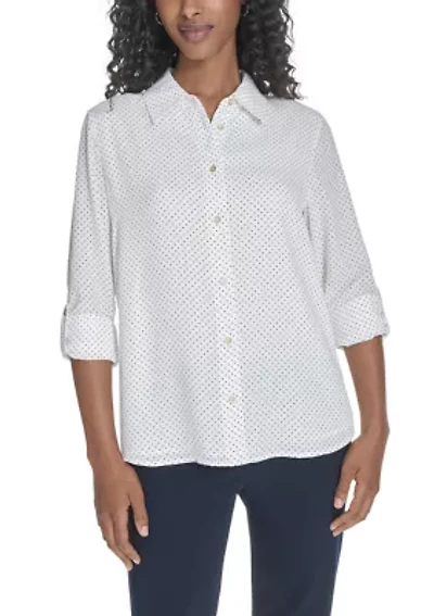 Women's Slim Fit Pin Dot Roll Tab Shirt