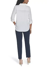 Women's Slim Fit Pin Dot Roll Tab Shirt