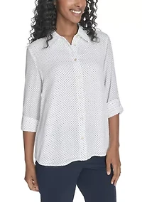 Women's Slim Fit Pin Dot Roll Tab Shirt