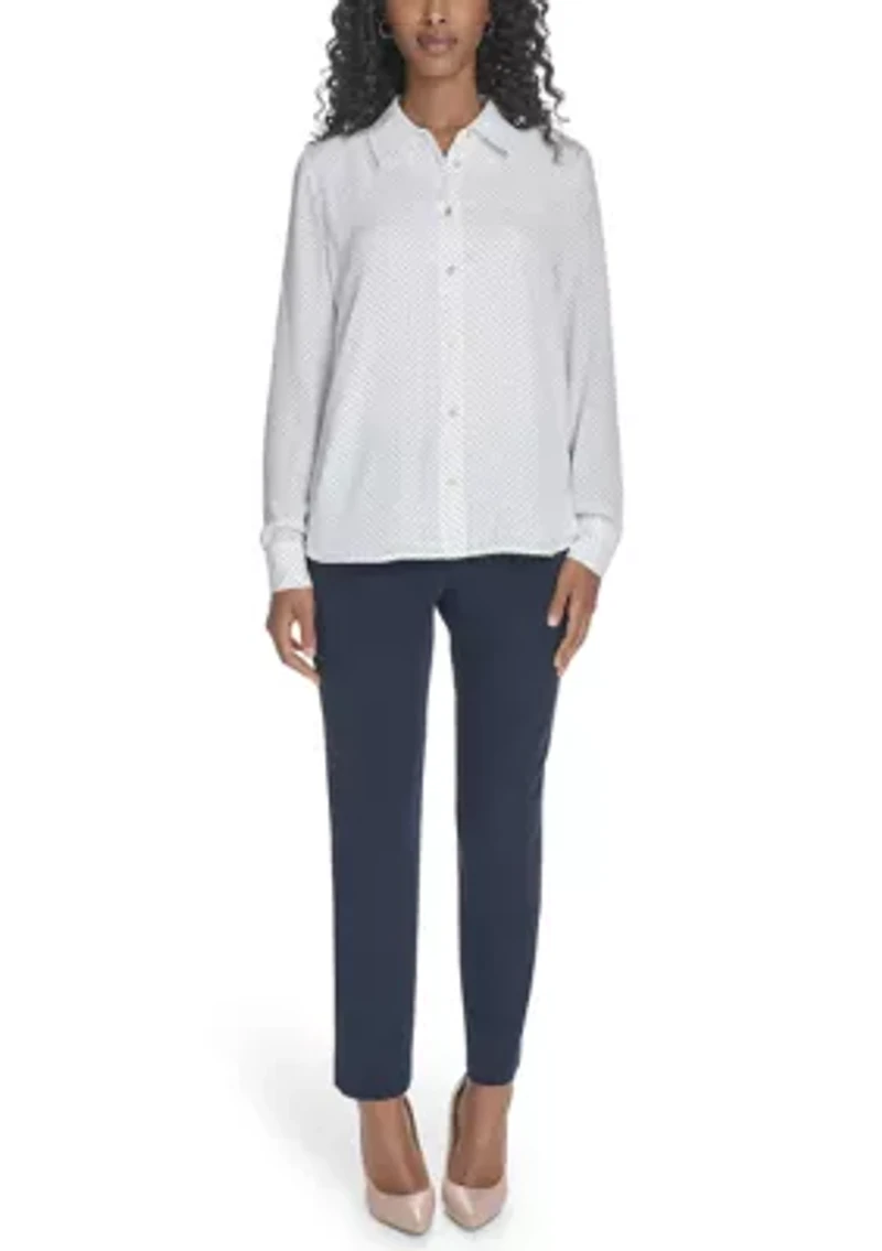 Women's Slim Fit Pin Dot Roll Tab Shirt