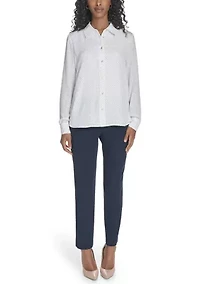 Women's Slim Fit Pin Dot Roll Tab Shirt