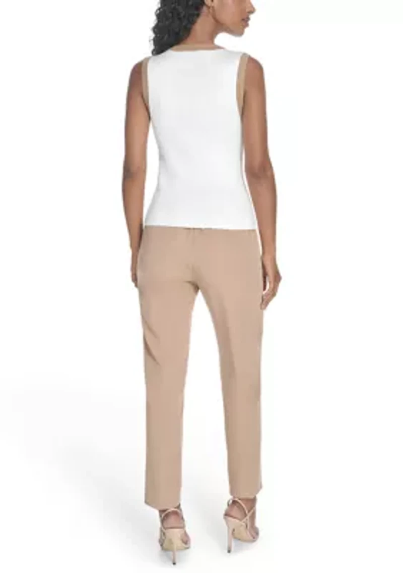 Women's Sleeveless V-Neck Tipped Sweater