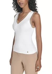 Women's Sleeveless V-Neck Tipped Sweater
