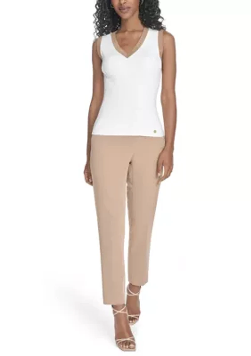 Women's Sleeveless V-Neck Tipped Sweater