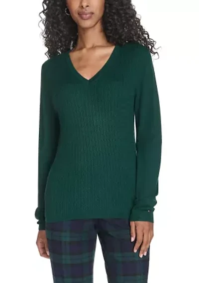 Women's Vneck Cable Sweater