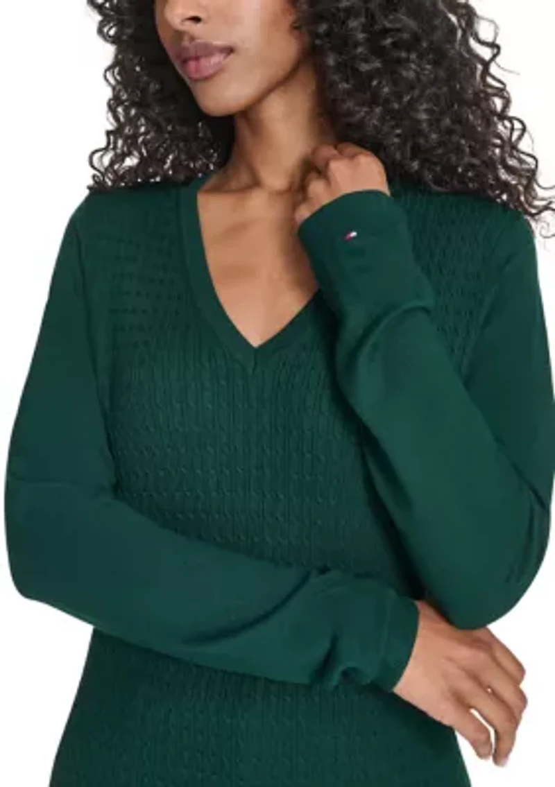 Women's Vneck Cable Sweater