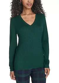 Women's Vneck Cable Sweater