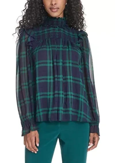 Women's Plaid Peasant Blouse