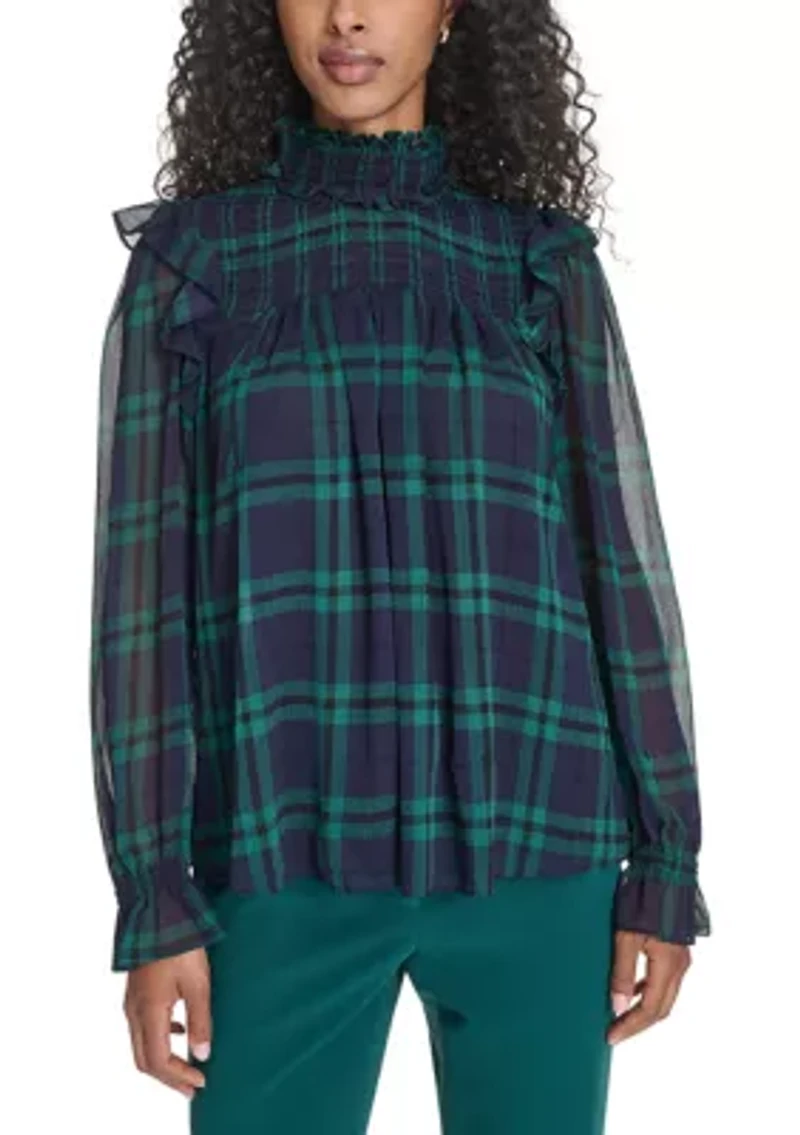 Women's Plaid Peasant Blouse