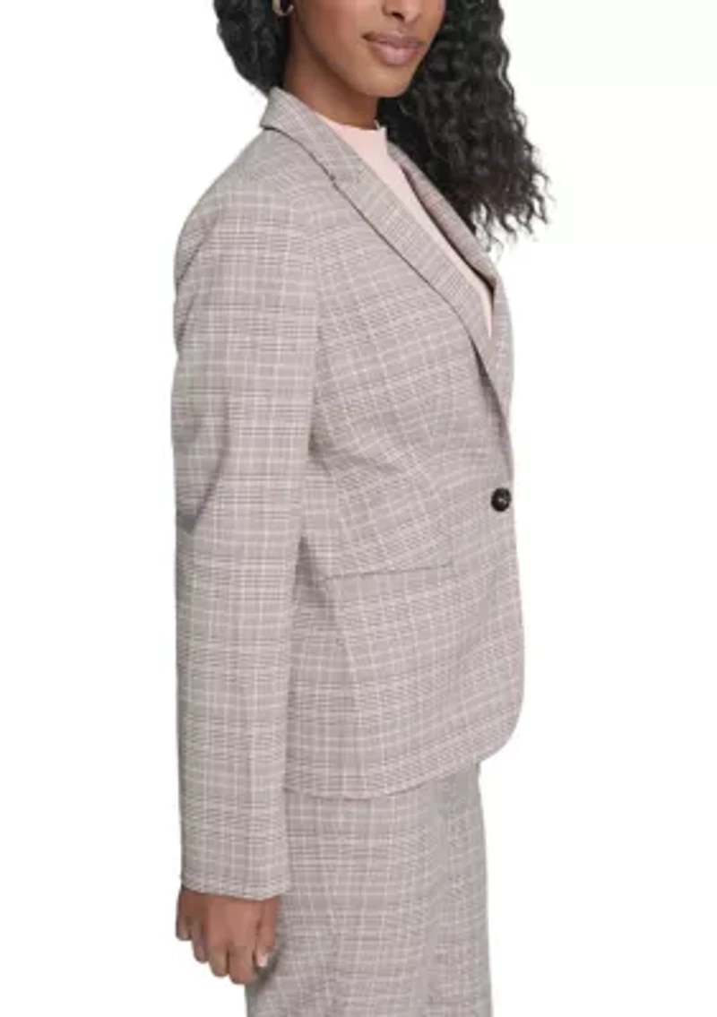 Women's Plaid One Button Blazer