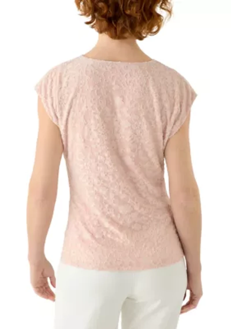 Women's Short Sleeve Side Ruch Lace Top