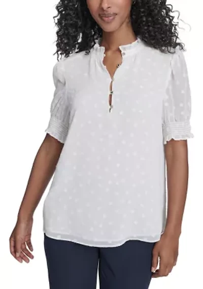 Women's Clip Dot Puff Sleeve Blouse