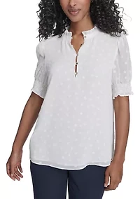 Women's Clip Dot Puff Sleeve Blouse