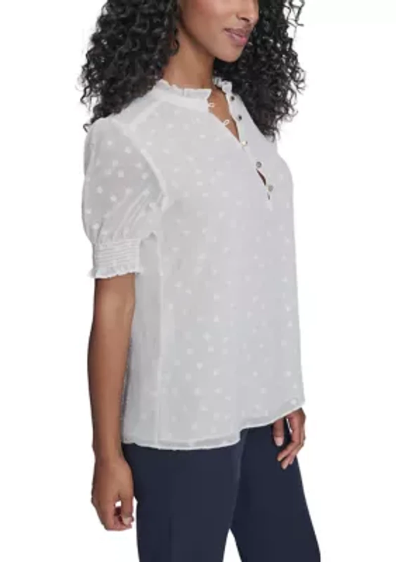 Women's Clip Dot Puff Sleeve Blouse