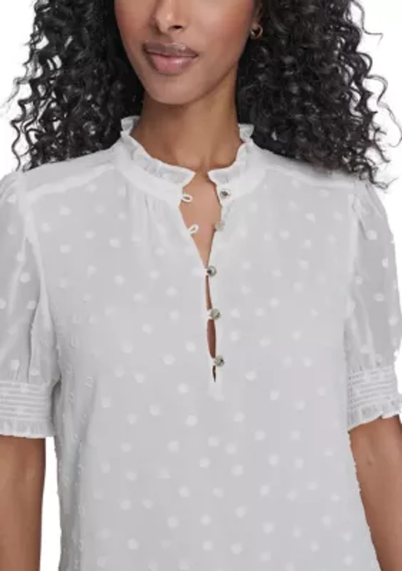 Women's Clip Dot Puff Sleeve Blouse