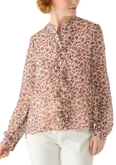Women's Long Sleeve Floral Ruffle Blouse