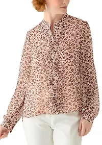 Women's Long Sleeve Floral Ruffle Blouse