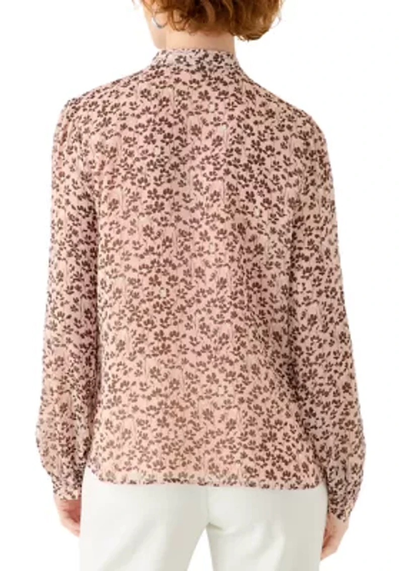 Women's Long Sleeve Floral Ruffle Blouse