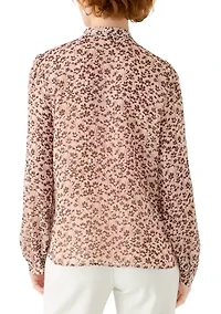 Women's Long Sleeve Floral Ruffle Blouse