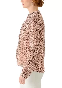 Women's Long Sleeve Floral Ruffle Blouse