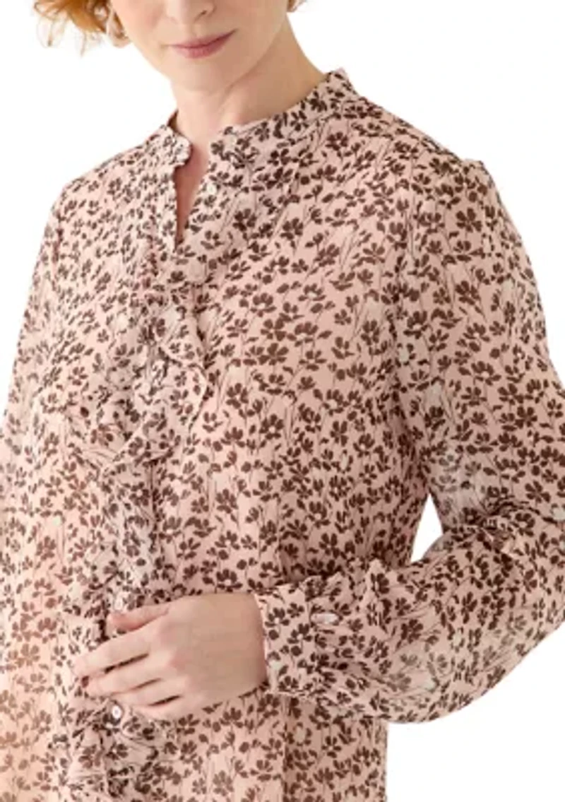 Women's Long Sleeve Floral Ruffle Blouse