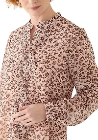 Women's Long Sleeve Floral Ruffle Blouse
