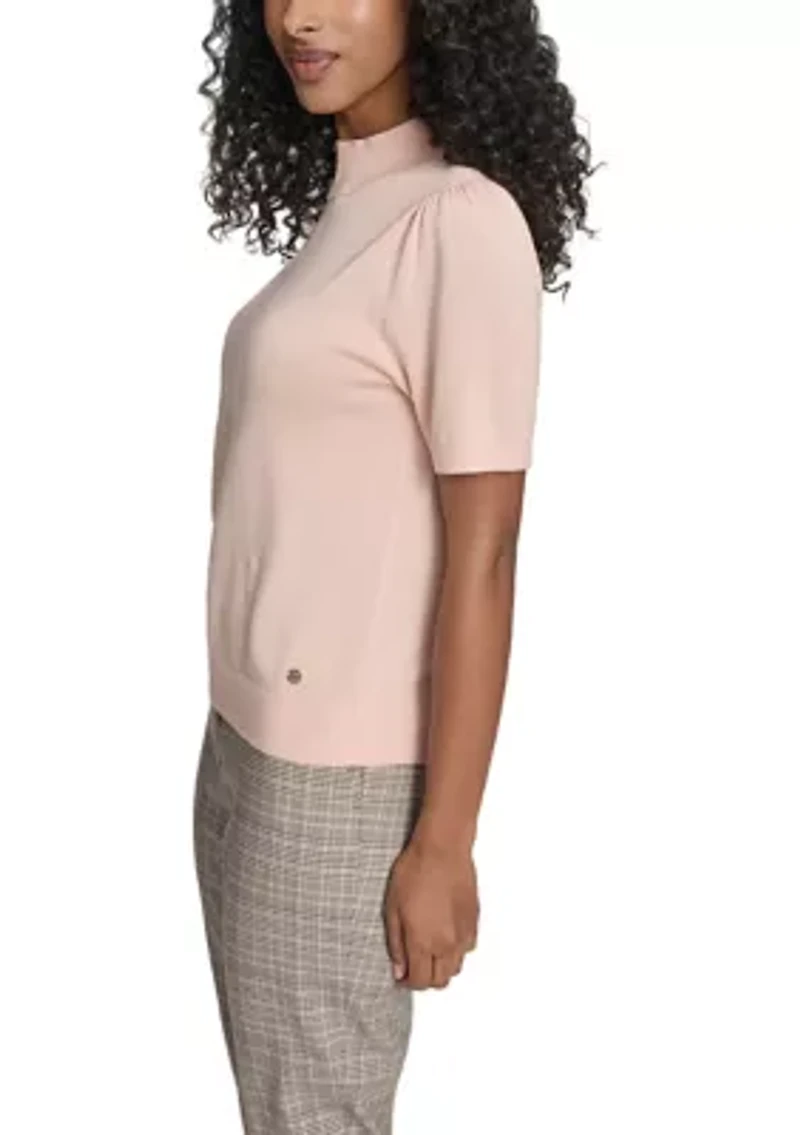 Women's Puff Sleeve Mock Neck Sweater