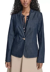 Women's Denim One Button Blazer