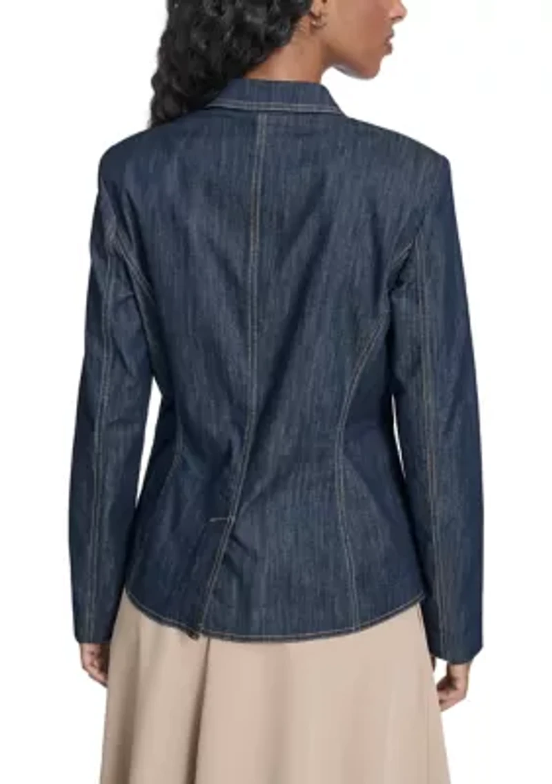 Women's Denim One Button Blazer